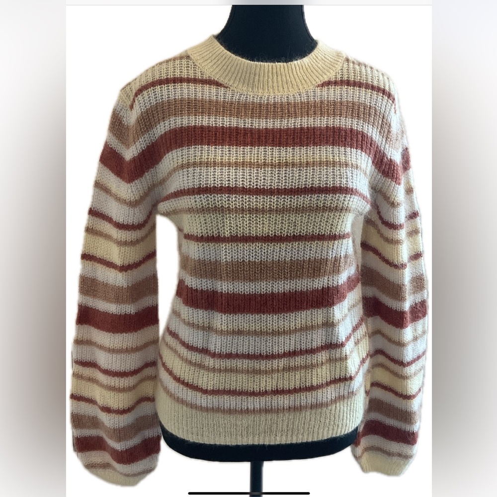 ARITZIA Little Moon Wool & Mohair Striped Softest Sweater with Ballon S…